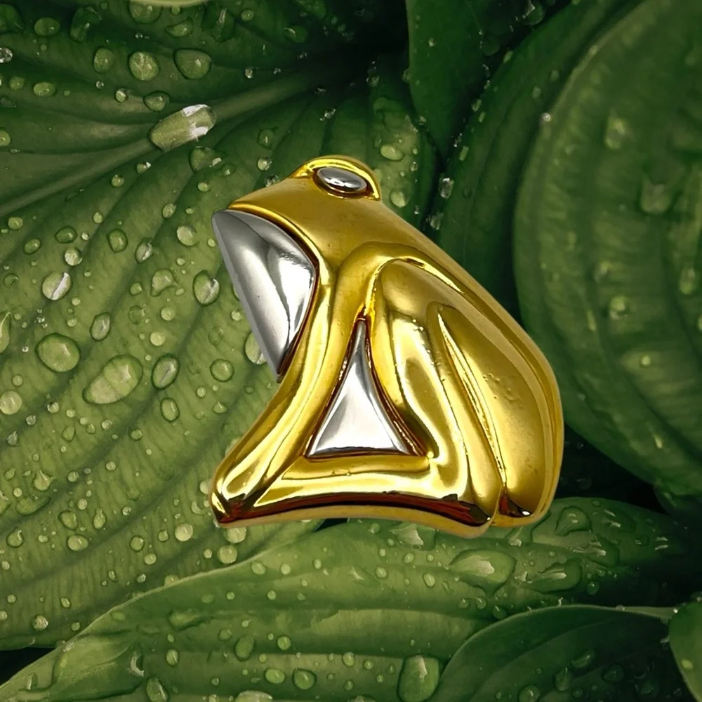 Cute Polished Silver and Gold Tone Frog Figural Brooch Contemporary Design